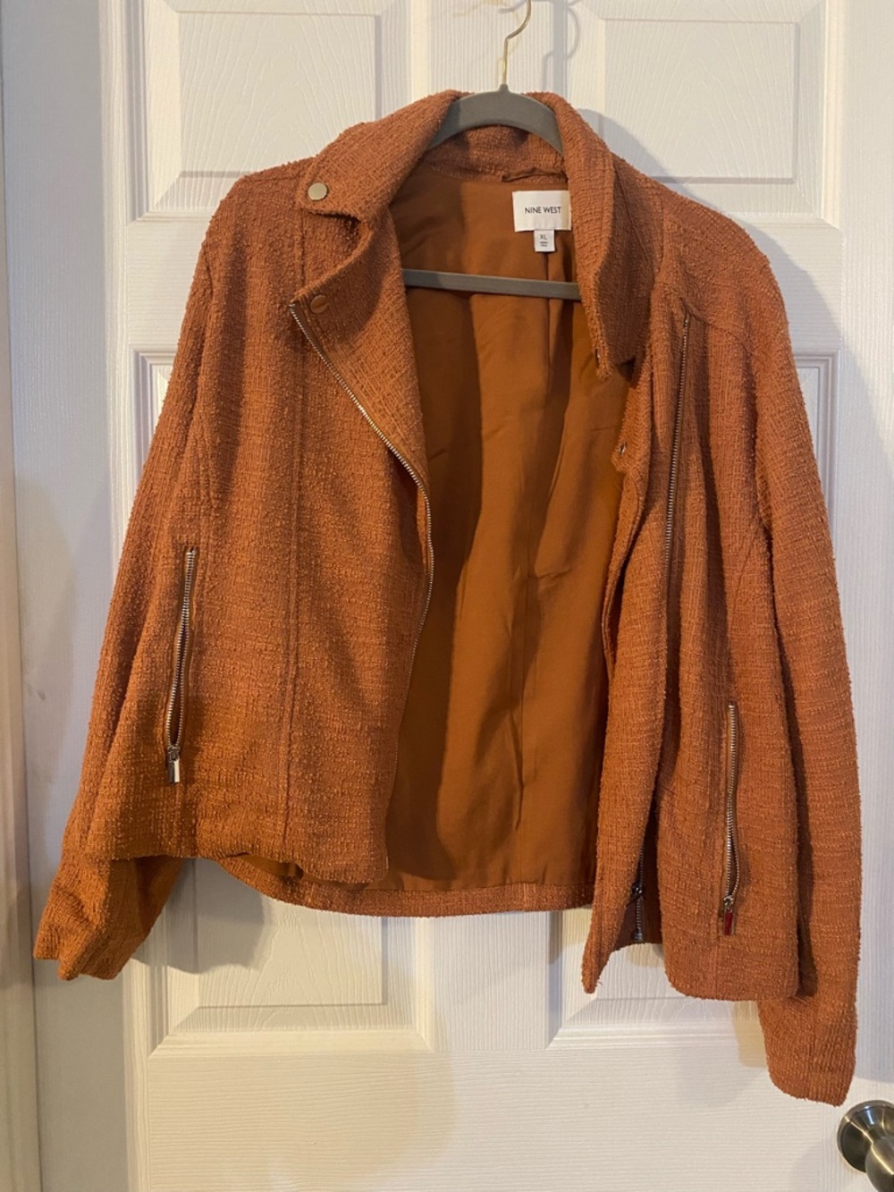 Nine West Orange Textured Tweed Zip Jacket